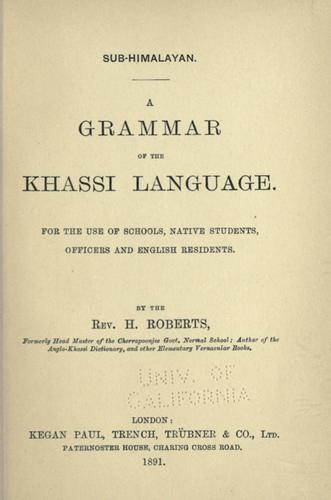 Cover for A grammar of the Khassi language