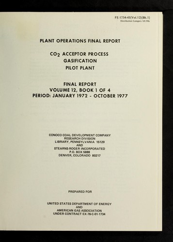 Cover for Plant operations final report