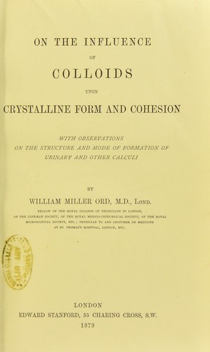 Cover for On the influence of colloids upon crystalline form and cohesion