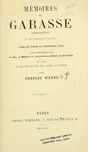 Cover for Mémoires de Garasse (François) de la compagnie de Jésus