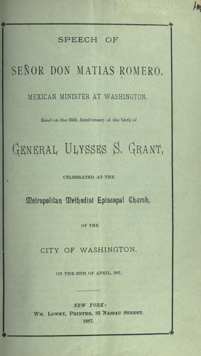 Cover for Speech of Señor Don Matías Romero ...