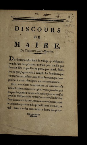 Cover for Discours du maire de Charenton Saint-Maurice