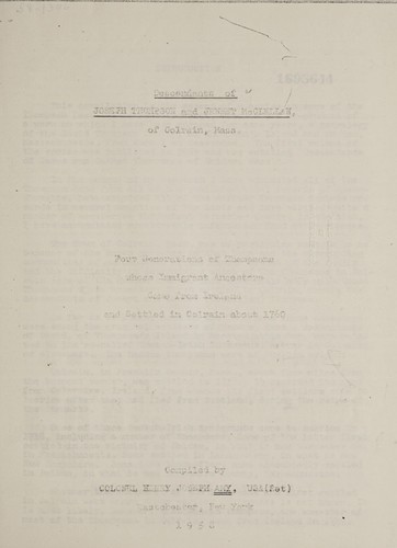 Cover for Descendants of Joseph Thompson and Jennet McClellan of Colrain, Mass