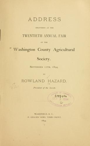 Cover for Address delivered at the twentieth annual fair of the Washington County agricultural society