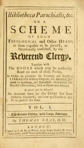 Cover for Bibliotheca parochialis, &c., or, A scheme of such theological and other heads, as seem requisite to be perus'd, or occasionally consulted, by the reverend clergy