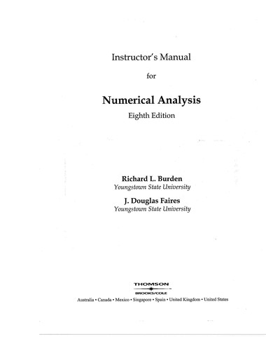 Cover for Instructor's manual for Numerical analysis, 8th ed