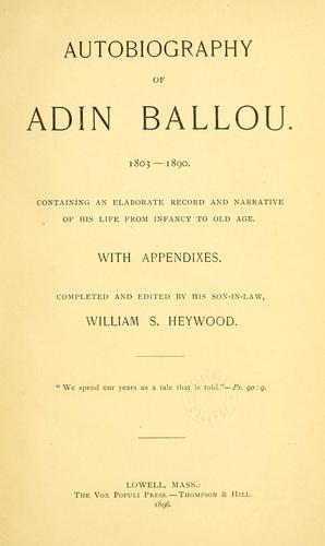 Cover for Autobiography of Adin Ballou, 1803-1890.