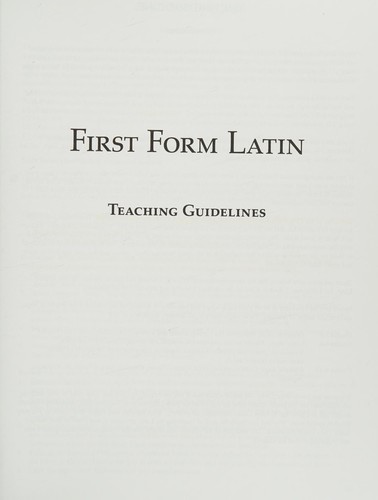 Cover for First Form Latin, Teacher Manual