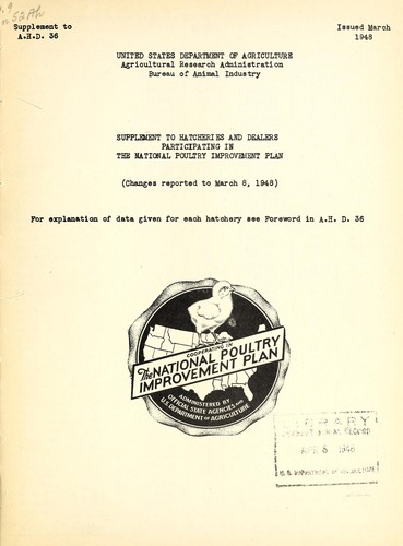 Cover for Supplement to hatcheries and dealers participating in the National Poultry Improvement Plan