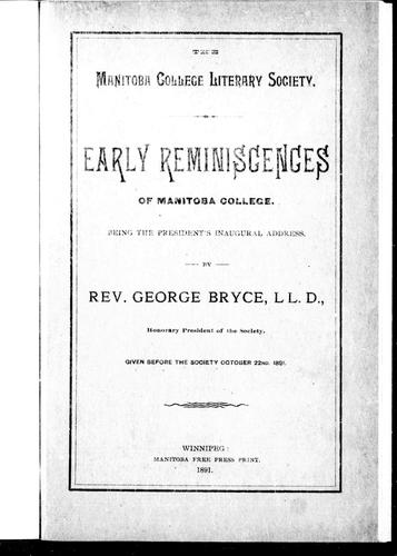 Cover for Early reminiscences of Manitoba College