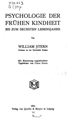 Cover for Psychologie der frühen Kindheit