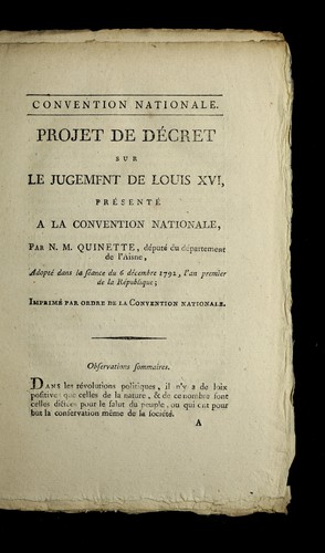 Cover for Projet de de cret sur le jugement de Louis XVI