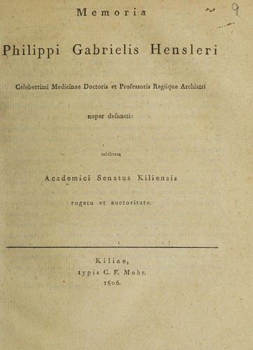 Cover for Memoria Philippi Gabrielis Hensleri
