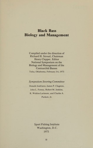 Cover for Bass management practices : transcript of panel discussion at the first National Bass Symposium, Tulsa, Oklahoma, February 3-6, 1975