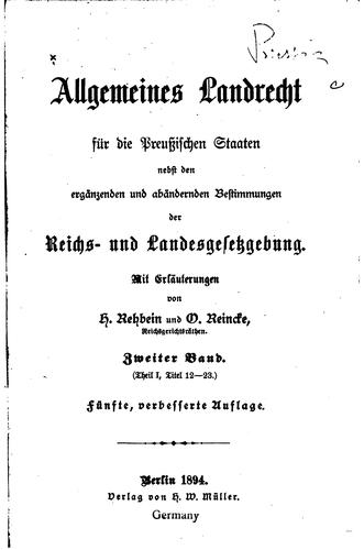 Cover for Allgemeines Landrecht für die preussischen Staaten: Nebst den ergänzenden ...