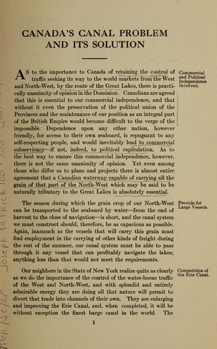 Cover for Canada's canal problem and its solution
