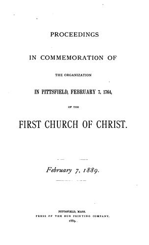 Cover for Proceedings in commemoration of the organization in Pittsfield, February 7, 1764 of the First Church of Christ.