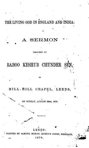 Cover for The Living God in England and India: A Sermon Preached by Baboo Keshub Chunder Sen, in Mill-Hill ...