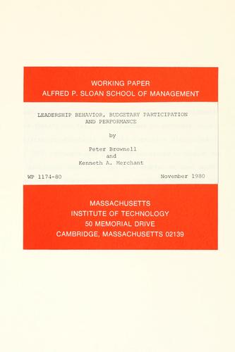 Cover for Leadership behavior, budgetary participation and performance