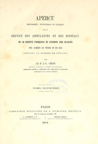 Cover for Aperçu historique, statistique et clinique sur le service des ambulances et des hôpitaux de la Société francaise de secours aux blessés des armées de terre et de mer