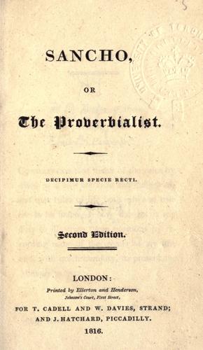 Cover for Sancho, or, the Proverbialist.
