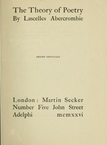 Cover for The theory of poetry