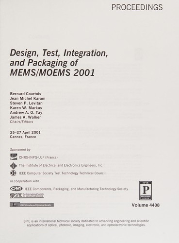 Cover for Design, test, integration and packaging of MEMS/MOEMS 2001