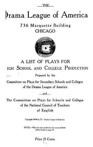 Cover for A list of plays for high school and college production