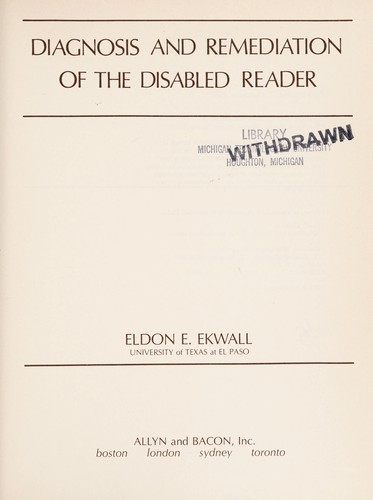 Cover for Diagnosis and remediation of the disabled reader