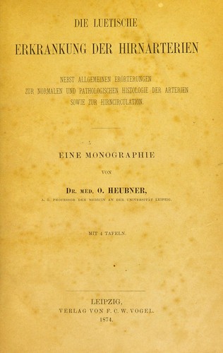 Cover for Die luetische Erkrankung der Hirnarterien