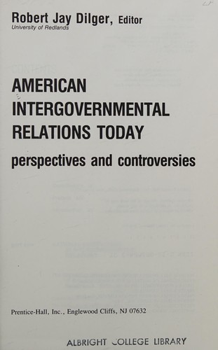 Cover for American intergovernmental relations today