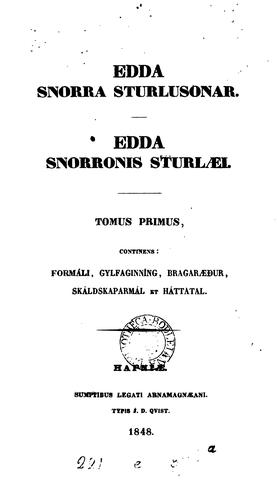 Cover for Edda Snorra Sturlosonar [ed. by J. Sigurðsson and F. Jónsson, tr. by S. Egilsson]. 3 tom. [in 4 ...