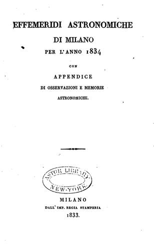 Cover for Effemeridi astronomiche di Milano per l'anno ...