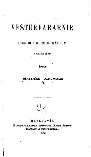 Cover for Vesturfararnir: leikur í þremur þáttum saminn 1875