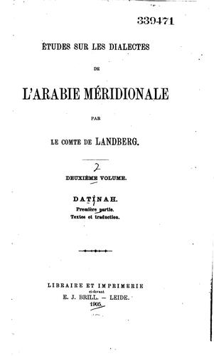 Cover for Études sur les dialectes de l'Arabic méridionale