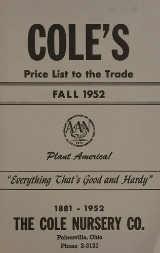 Cover for Cole's price list to the trade, fall 1952