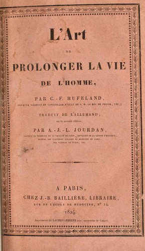 Cover for L'art de prolonger la vie humaine