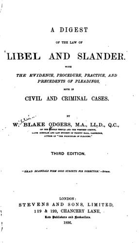 Cover for A digest of the law of libel and slander.