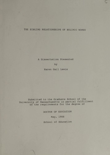 Cover for The sibling relationships of bulimic women
