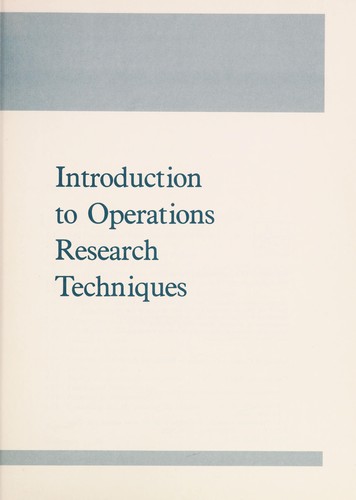 Cover for Introduction to operations research techniques
