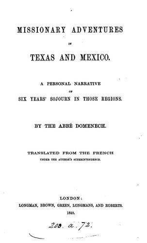 Cover for Missionary adventures in Texas and Mexico.