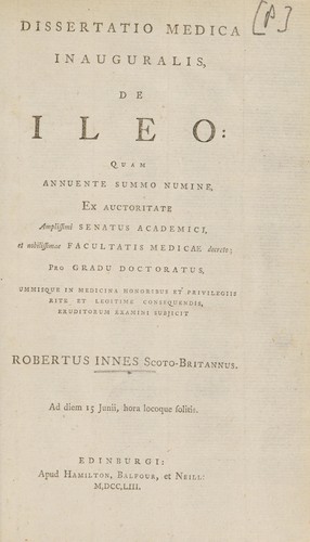 Cover for Dissertatio medica inauguralis, de ileo ...
