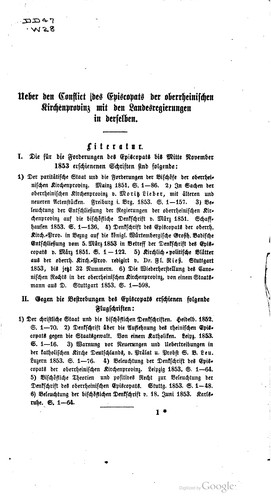 Cover for Ueber den conflict des episcopats der oberrheinischen kirchenprovinzn