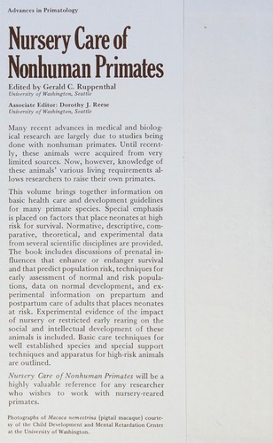 Cover for Nursery Care of Nonhuman Primates (Advances in Primatology (Plenum Press).)