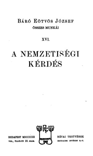 Cover for A nemzetiségi kérdés