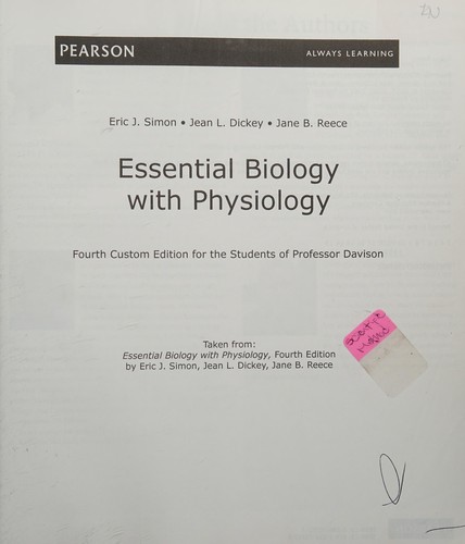 Cover for Essential biology with physiology. 4th ed. LBCC ed