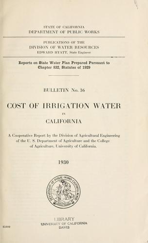 Cover for Cost of irrigation water in California.