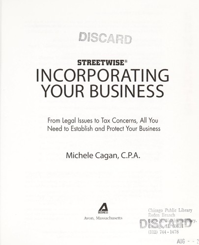 Cover for Streetwise incorporating your business