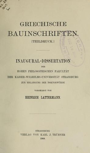 Cover for Griechische Bauinschriften