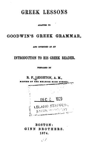 Cover for Greek lessons adapted to Goodwin's Greek grammar